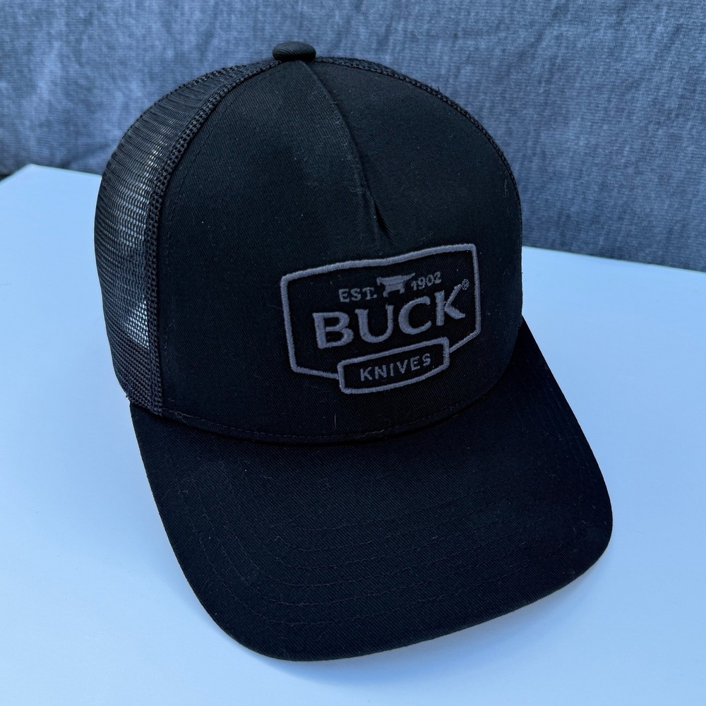 Buck Knives Trucker Hat Mens OSFM Black Polyester Cotton Logo Patch Snapback